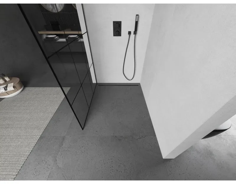 Mexen Kioto, sprchová zástena Walk-In 100 x 200 cm, 8mm číre sklo čierny vzor, grafitový profil, 800-100-101-66-77