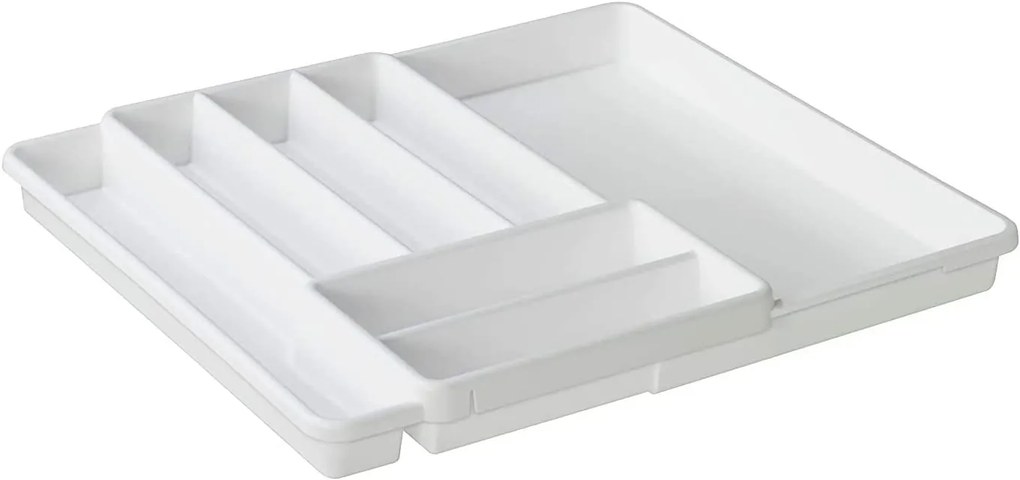 Rotho Nastaviteľný organizér do zásuvky, príborník plastový, biely DOMINO 34 - 58 x 40 cm