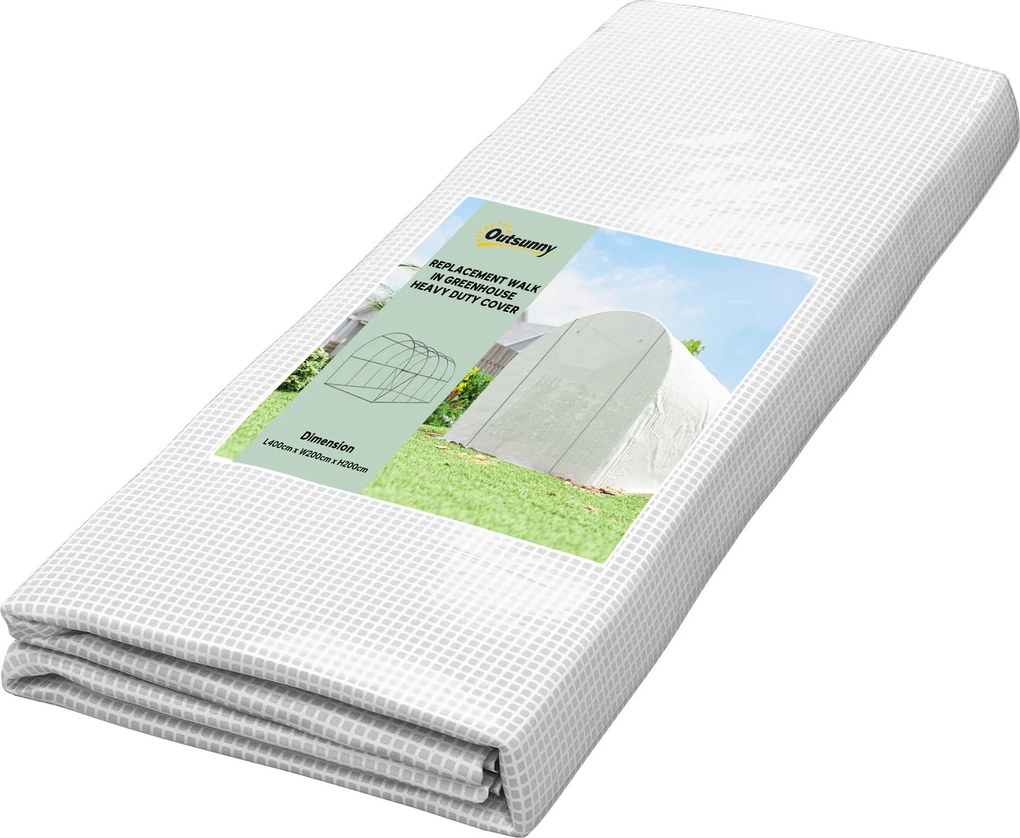 Outsunny obal na skleník 4 × 2 m — vodeodolný PE, rolovacie dvere so zipsom, 8 okien, UV ochrana, odolný polyetylén | Aosom