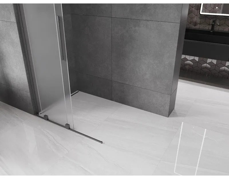 Mexen Velar L, posuvná sprchová zástena Walk-in 100 x 200 cm, 8mm sklo námraza, grafit brúsený, 871-100-003-33-66