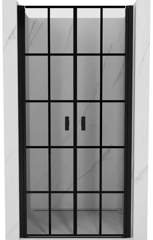 Mexen MIST, 2-krídlové sprchové dvere (d+d) 120x200 cm, 6mm číre sklo s čiernym vzorom, čierny profil, 8A7-120-000-70-77