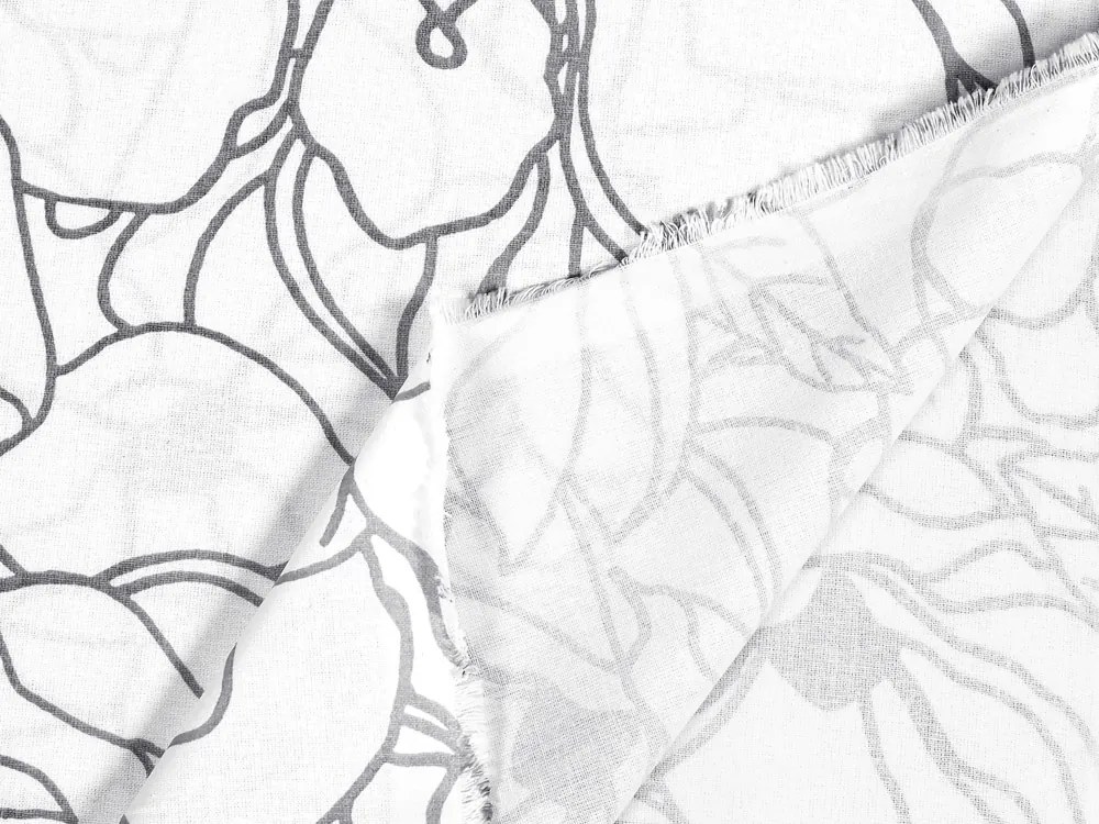 Biante Bavlnený záves Sandra SA-271 Sivé designové kvety na bielom 140x150 cm