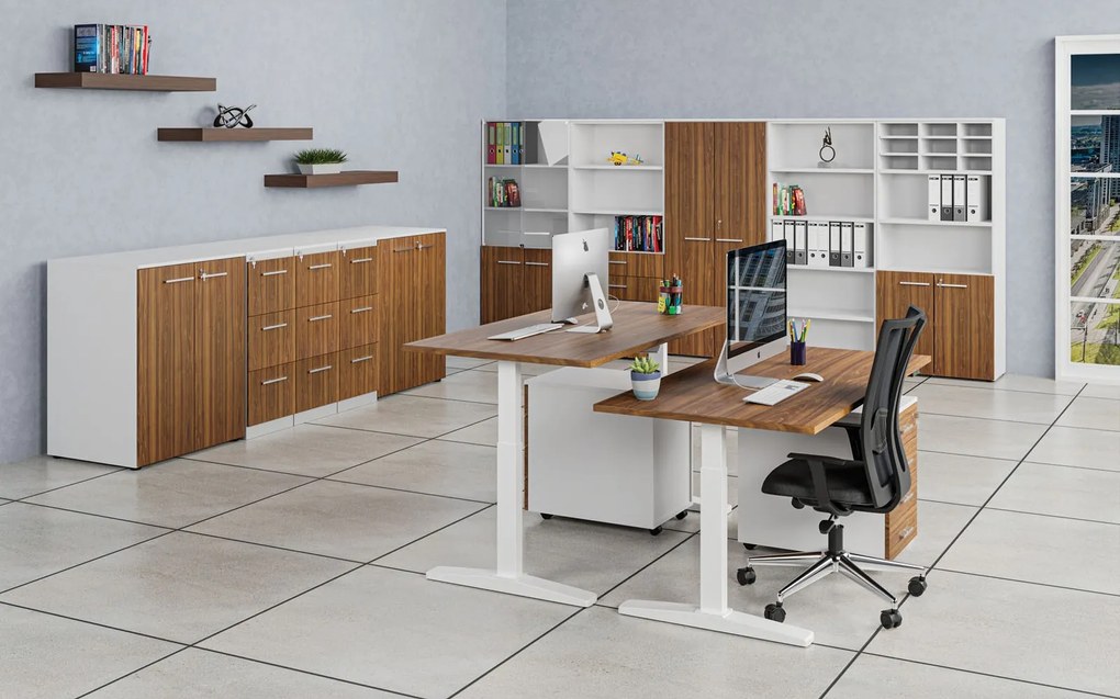 Kombinovaná kancelárska skriňa PRIMO WHITE, nízke dvere, 800 x 500 x 1781 mm, biela/orech