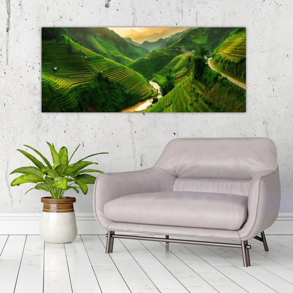 Obraz - Ryžové terasy Mu Cang Chai (120x50 cm)