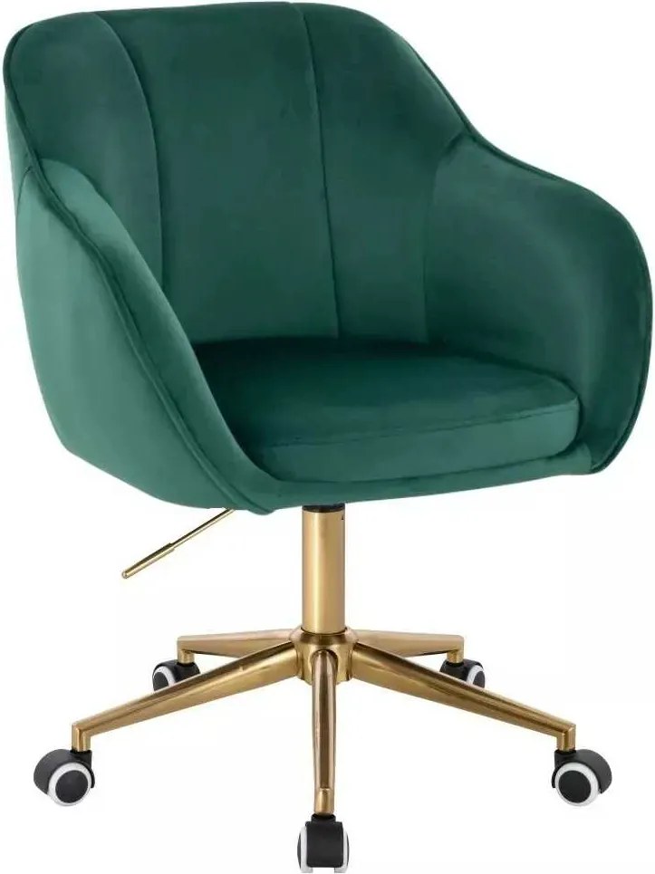 LuxuryForm DESIGN Stolička AVOLA VELUR na zlatej podstave s kolieskami - zelená