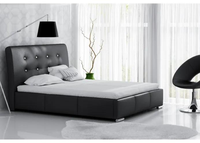 Elegantná posteľ Donna s úložným priestorom čierna eko koža 200 x 200