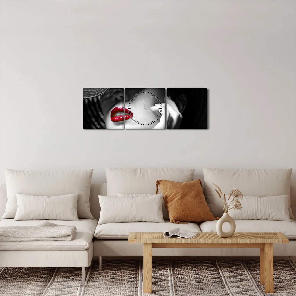 Obraz - Žena s klobúkom (s hodinami) (90x30 cm)
