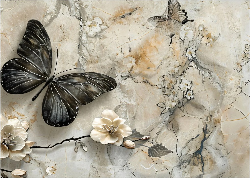Obraz - Mramorové pozadie s motýľmi (70x50 cm)