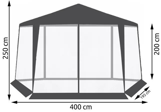 Malatec Záhradné párty stan šesťuholník s moskytiérou 6 stien, šedý, 9805