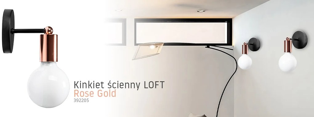 Toolight - kovová nástenná lampa E27 60W 392205, ružové-zlato, OSW-04019
