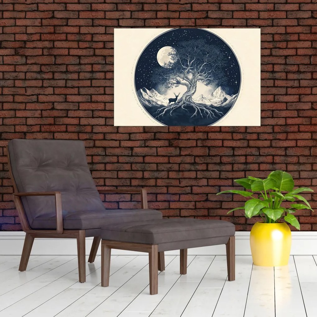 Obraz – Magický strom s jeleňom I. (90x60 cm)