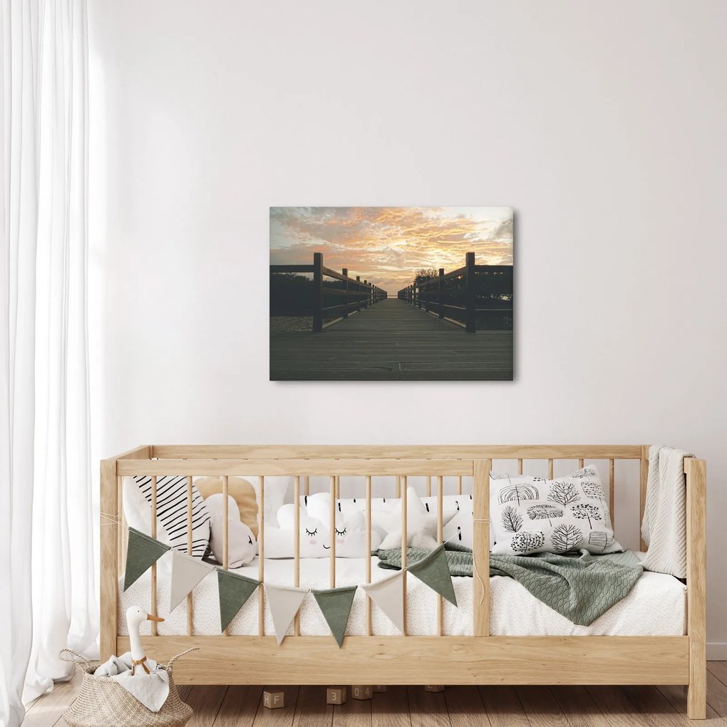 Obraz dreveného móla nad jazerom (70x50 cm)