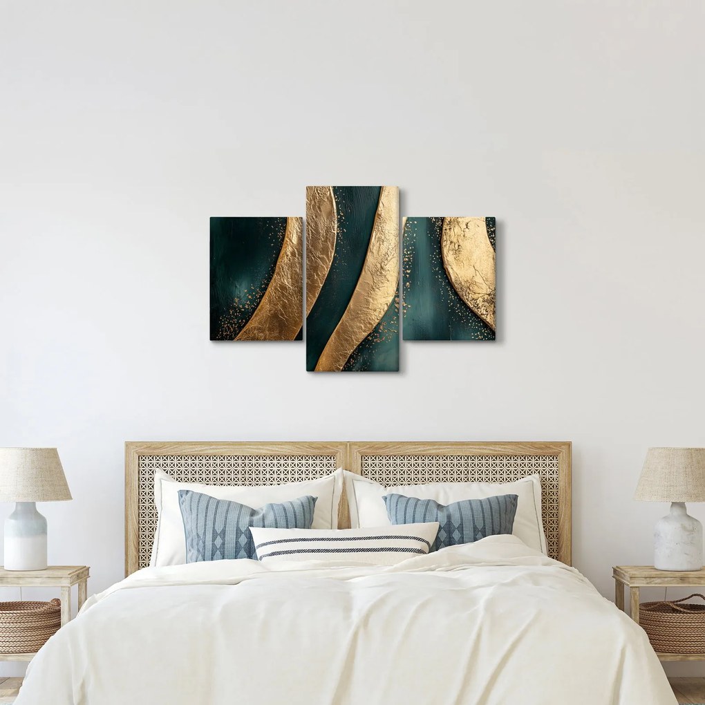 Obraz - Zelená abstrakcia so zlatom I. (90x60 cm)