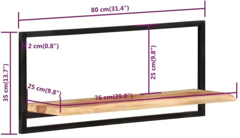 vidaXL Nástenné police 2 ks 80x25x35 cm akáciový masív a oceľ-