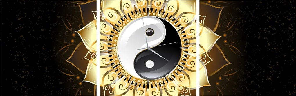 Obraz - Zlatý Yin-Yang (s hodinami) (90x30 cm)