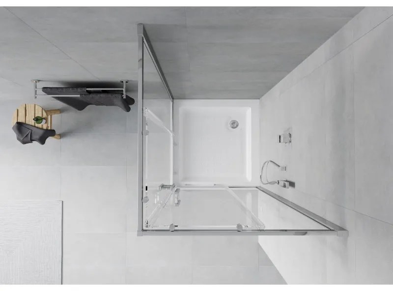 Mexen Rio, štvorcový sprchovací kút s posuvnými dverami 70(dvere) x 70(dvere) x 190 cm, 6mm číre sklo, chrómový profil + biela sprchová vanička RIO, 860-070-070-01-00-4510