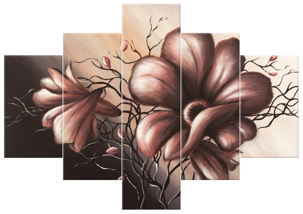 Gario Ručne maľovaný obraz Jemné Dálie - 5 dielny Rozmery: 100 x 70 cm