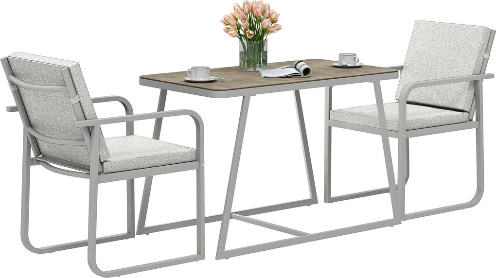 Outsunny 3-dielna jedálenská súprava pre 2 osoby so stolom a 4 stoličkami s vankúšmi, súprava do jedálne so skleneným stolom, súprava do kuchyne, záhr