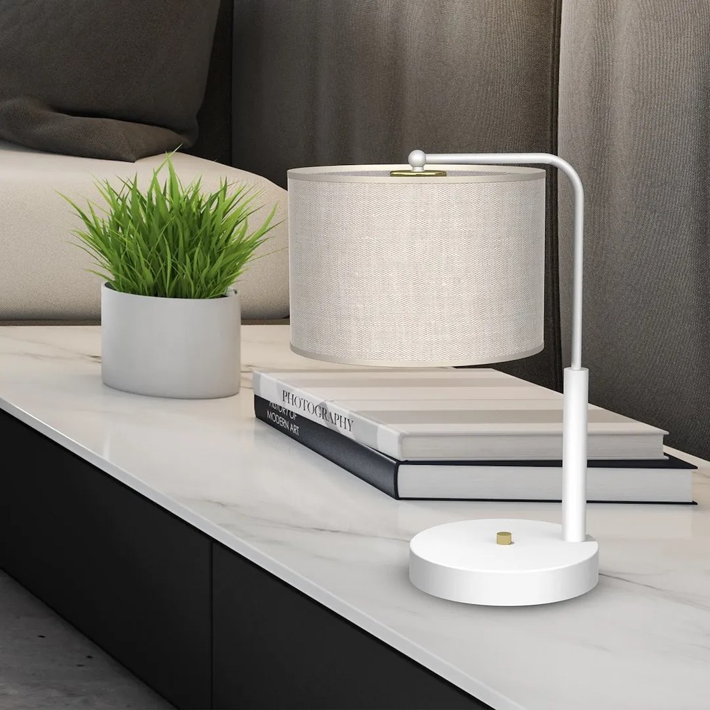 Stolná lampa Lino, 1x ľanové tienidlo, w