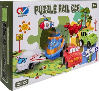 ISO Trade Kruzzel Puzzle autodráha 25 dielikov s vozidlami a dopravnými značkami pre deti 3+