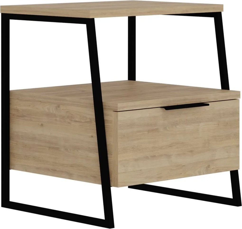 Nočný stolík Houseland Pal dub prírodný/čierny