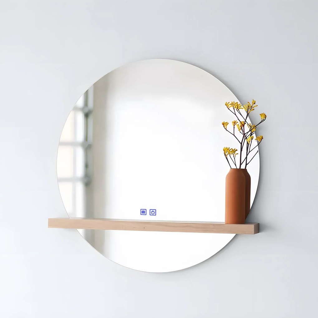 Tutumi Tutumi, okrúhle LED kúpeľňové zrkadlo 60cm s drevenou policou 60x15x2 cm, HOM-02696