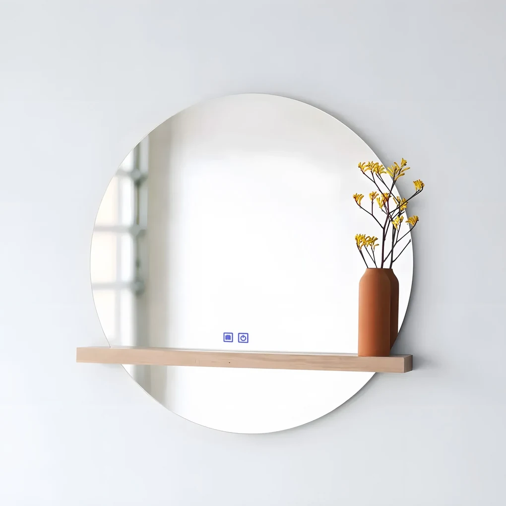 Tutumi Tutumi, okrúhle LED kúpeľňové zrkadlo 60cm s drevenou policou 60x15x2 cm, HOM-02696
