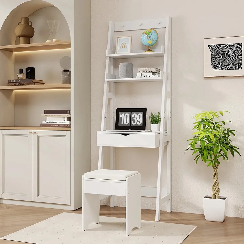 Úzky toaletný stolík s 2 policami a stoličkou, 60 x 40 x 180 cm