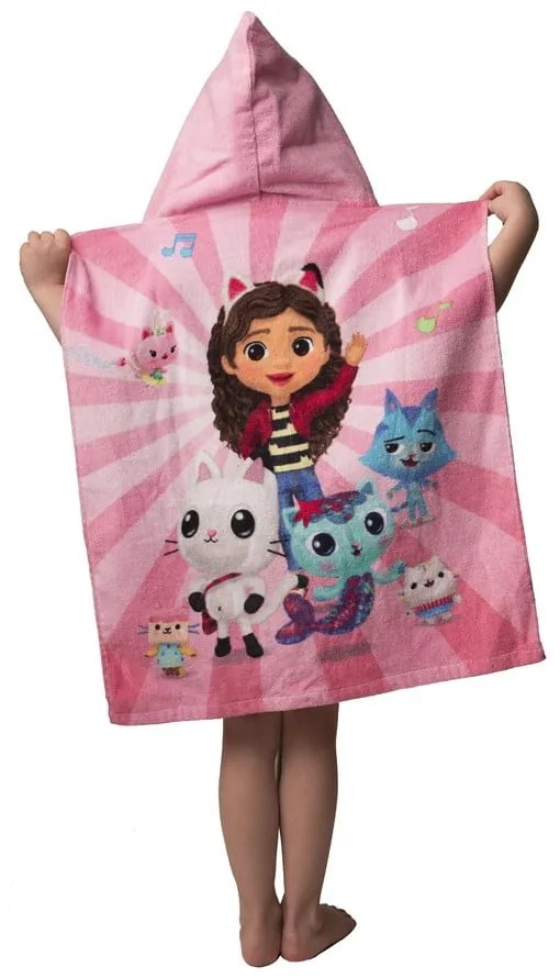 Ružové bavlnené detské pončo veľkosť 3-8 rokov Gabby´s Dollhouse – Jerry Fabrics