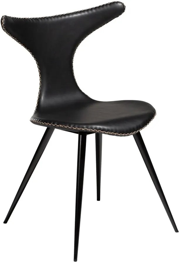 Čierna kožená jedálenská stolička z eko kože s čiernou kovovou podnožou DAN–FORM Denmark Dolphin