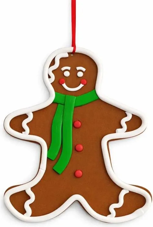 DECOLED Velká vánoční ozdoba na stromek Perník panáček, 26,5 × 31 cm, zelená šála, PVC, IP44, venkovní