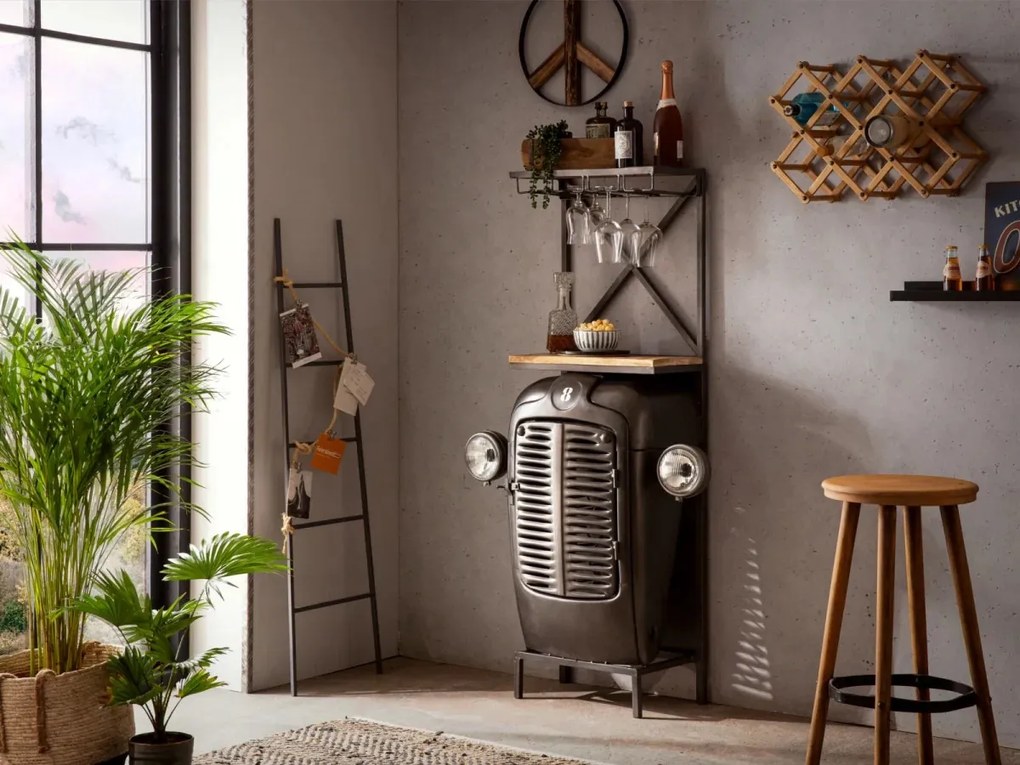 furniture-nabytek.cz - Masivní barový jídelní stůl z kovu a dřeva, lakovaný, šedý – 90×38×155 cm