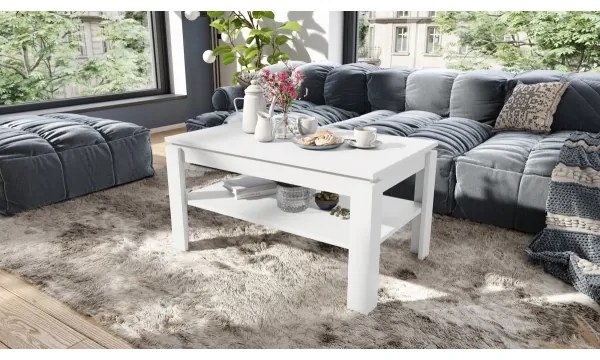 Rozkladací konferenčný stôl so zdvíhacou doskou a policou ADEN biela