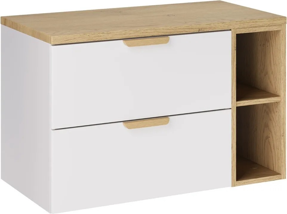 Závěsná skříňka pod umyvadlo Aster Nordic s deskou a regálem 80 cm bílá/dub cremona