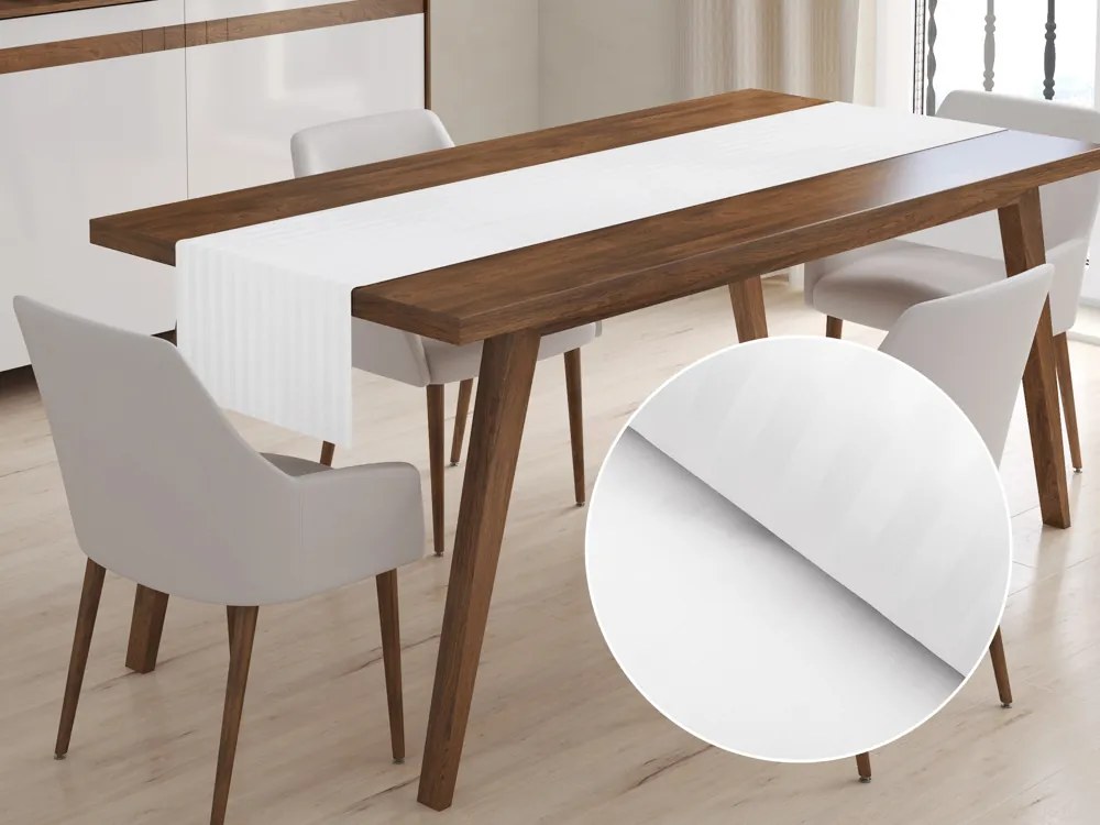 Biante Damaškový behúň na stôl Atlas Grádl biele pásiky 22 mm DM-008 20x120 cm