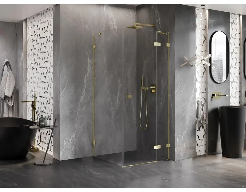 Mexen Lunar, 1-krídlový sprchový kút, pravý, 80 x 80 cm, 8mm číre sklo, zlatý profil, 834-080-080-50-00-P