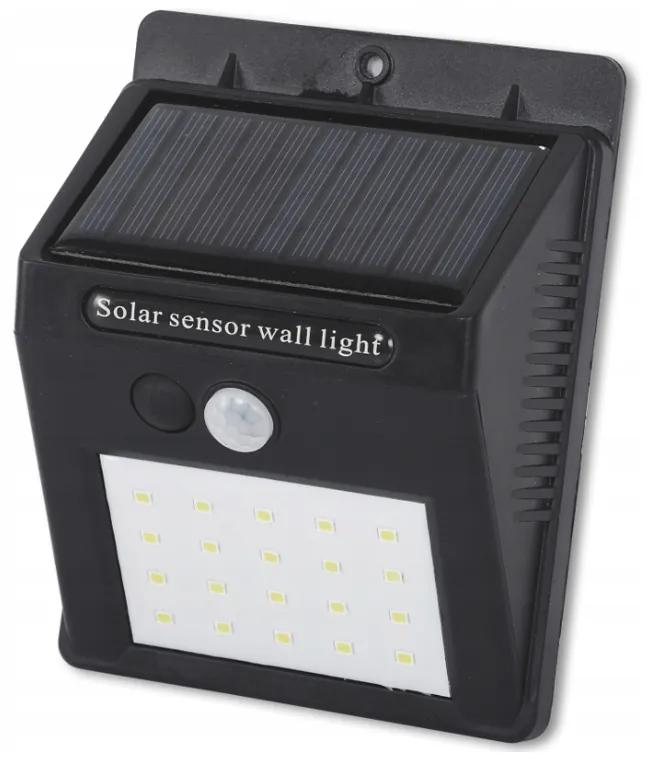 BERGE LED solárne svietidlo 20 3W so senzorom pohybu a súmraku - studená biela