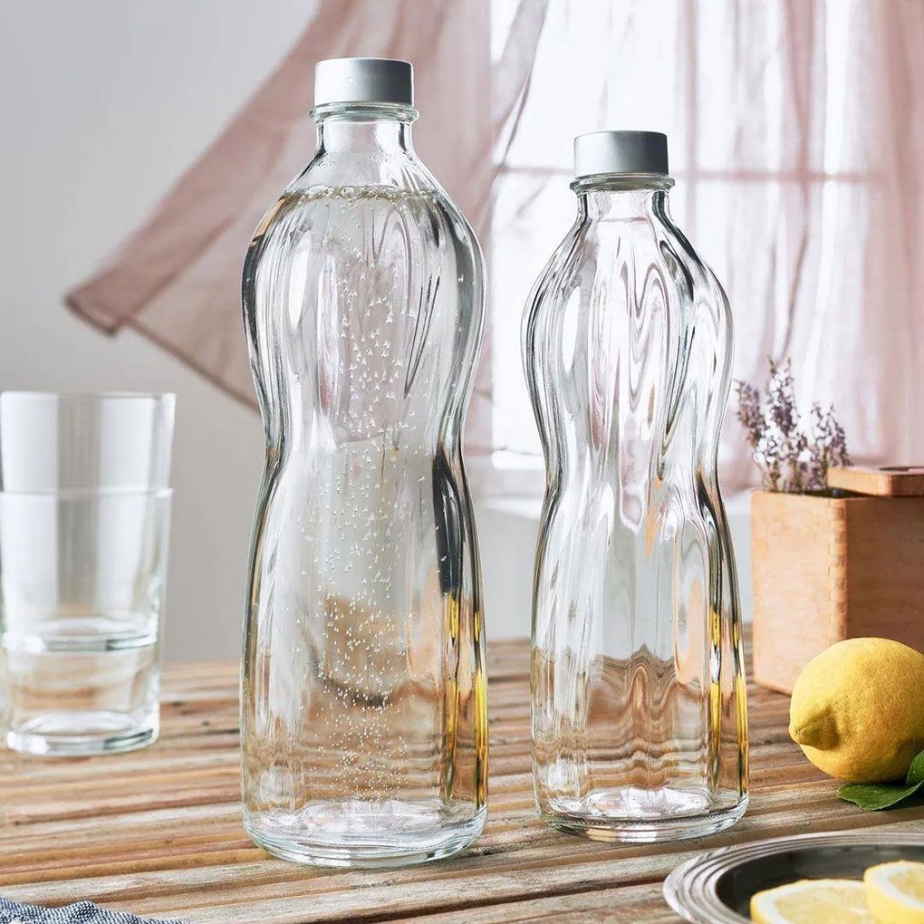 Sklenená fľaša na mlieko/ olej / aviváž, s uzáverom so závitom - 1l AQUA