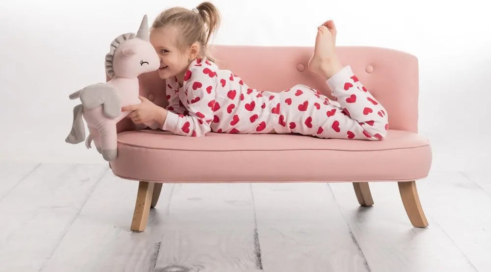 Detská sedačka ľanová púdrovo ružová 17 cm Biela