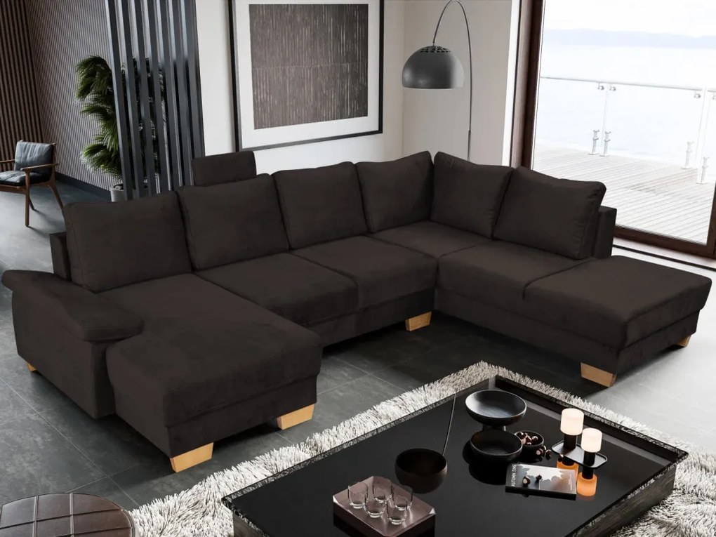 Sedacia súprava Chivas, tvar pravé U, temne hnedá látka