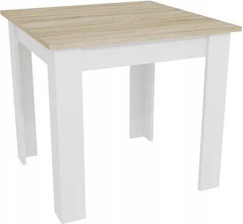 Jedálenská zostava stôl Dub sonoma 80 X 80 cm biele nohy + 4 stoličky MARK sive