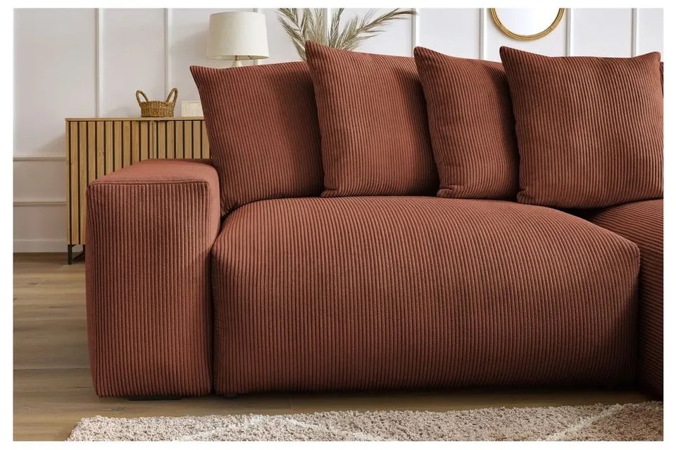 Terakotová menčestrová rozkladacia/s úložným priestorom rohová pohovka Voltaire – Bobochic Paris