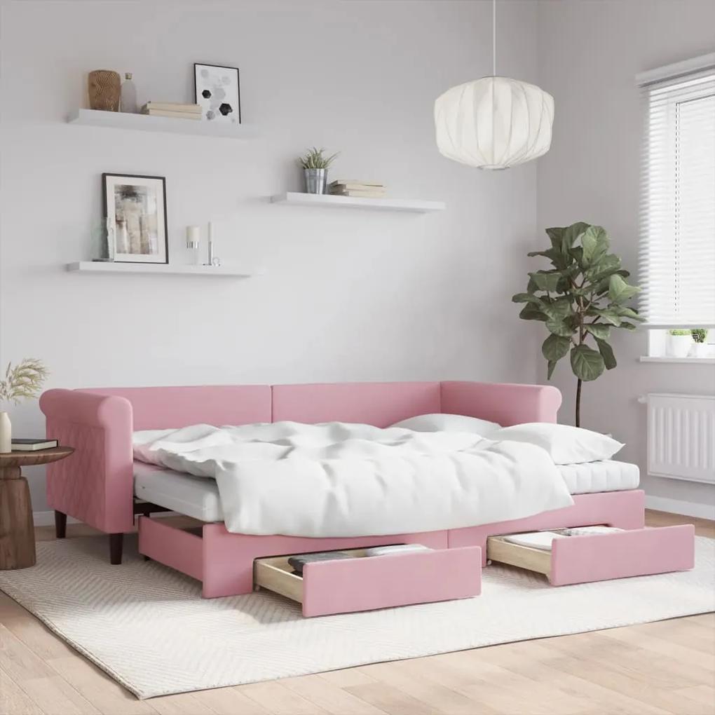 Rozkladacia denná posteľ s matracmi ružová 80x200 cm zamat 3197839