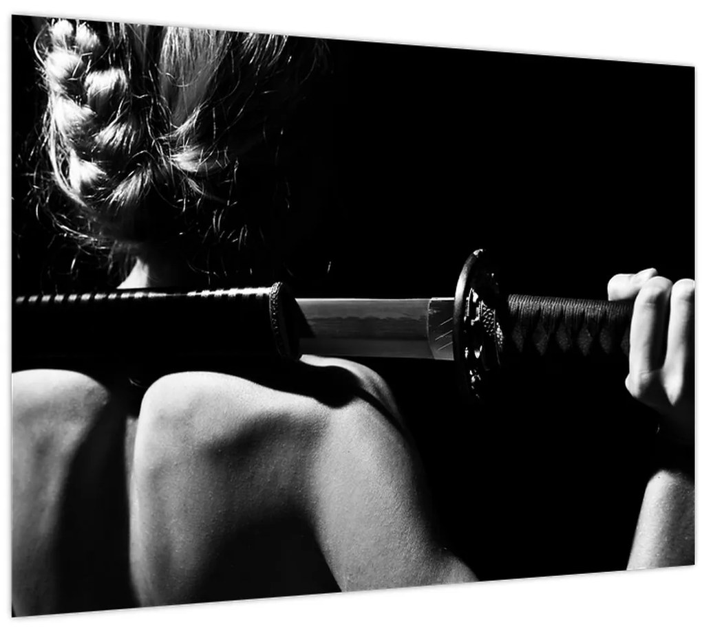 Sklenený obraz - Žena s mečom (70x50 cm)