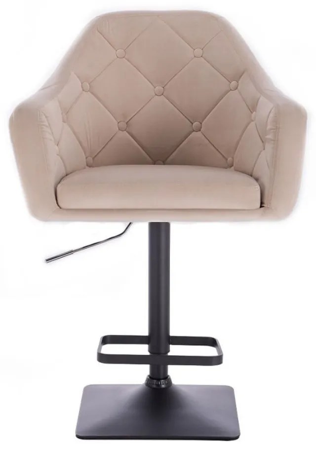 LuxuryForm DESIGN Barová stolička ANDORA VELUR na čiernej hranatej podstave - krémová