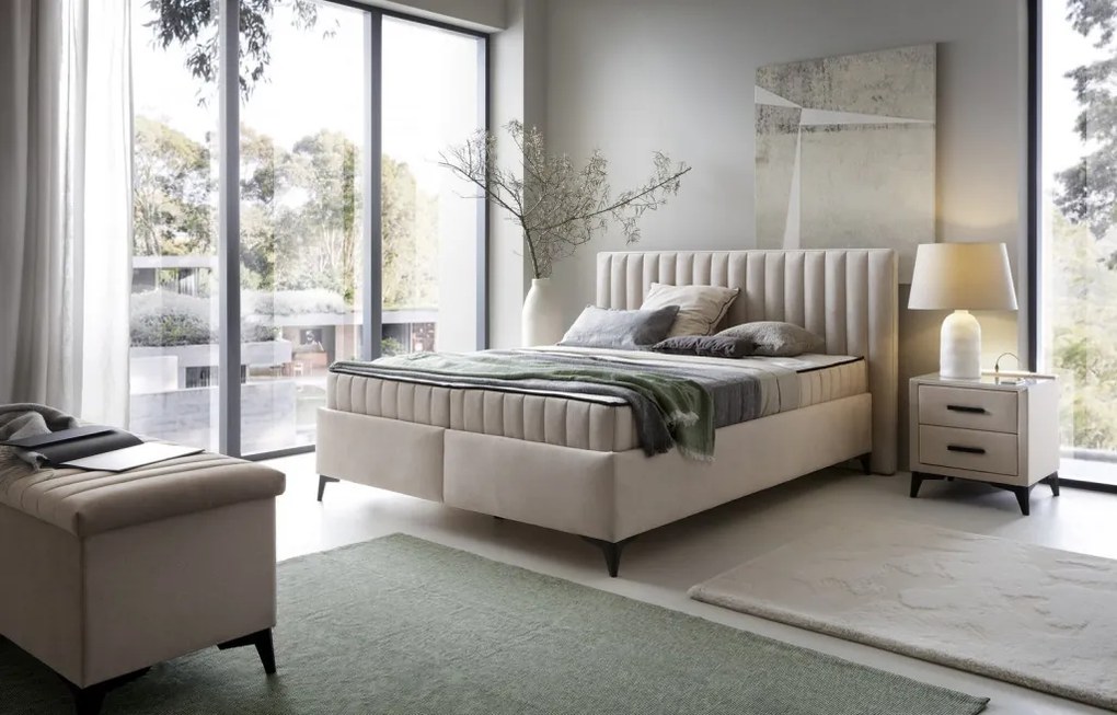 Posteľ Joy 160x200 cm, svetlo béžová látka