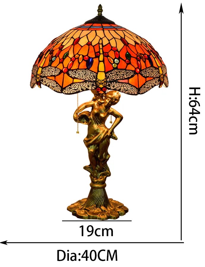 Tiffany stolná lampa Lady 114 - Huizhou Oufu Lighting v.67xš.40, sklo/kov,40W