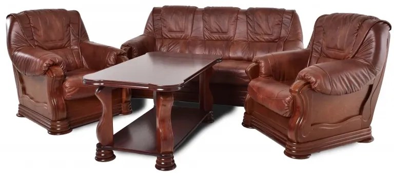 Kožená rozkladacia pohovka Baron 3R, biela / wenge (k1 / 8)
