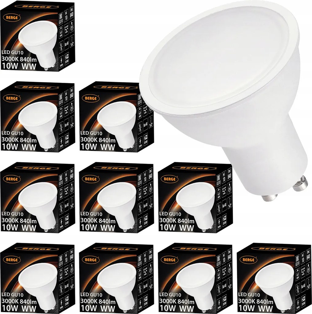 BERGE Sada 10x GU10 LED žiaroviek 10W - tepla biela