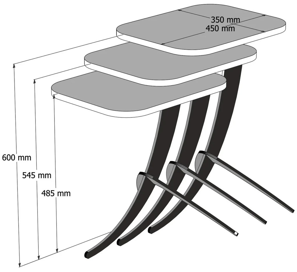 Odkladací stolík Pion Black Marble, 3 ks